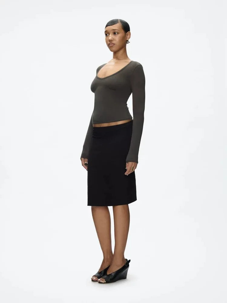 Tank deep v elastic slim long sleeves autumn new women's top comfortable and thin